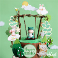 Wood Swing Dinosaur Baby Decoration Leaf String Felt Tree Bee Cake Topper for Kid Birthday Party Supplies Baking Lovely Gifts