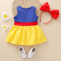 1-5Years Baby Girl Summer Outfits Sleeveless Round Neck Color Block Dress + Bow Headband 2Pcs Clothes Set