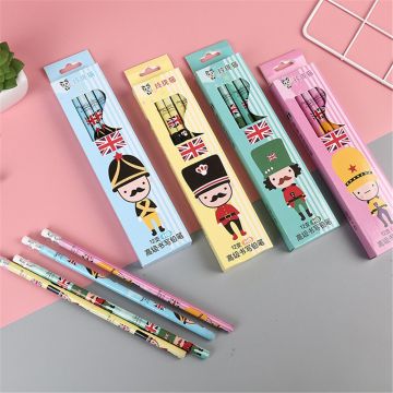 12Pcs/pack Cartoon Animal Flamingo Erasers London Soldiers HB Pencils Wood Standard Pencils Set Cute Stationery School Supplies