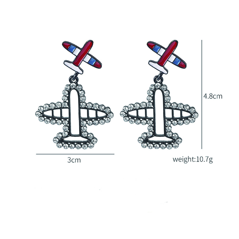 Hello Miss Cartoon Rhinestone Airplane Pendant Earrings Create Fashion Punk Stud Earrings Fashion Women's Earrings Jewelry