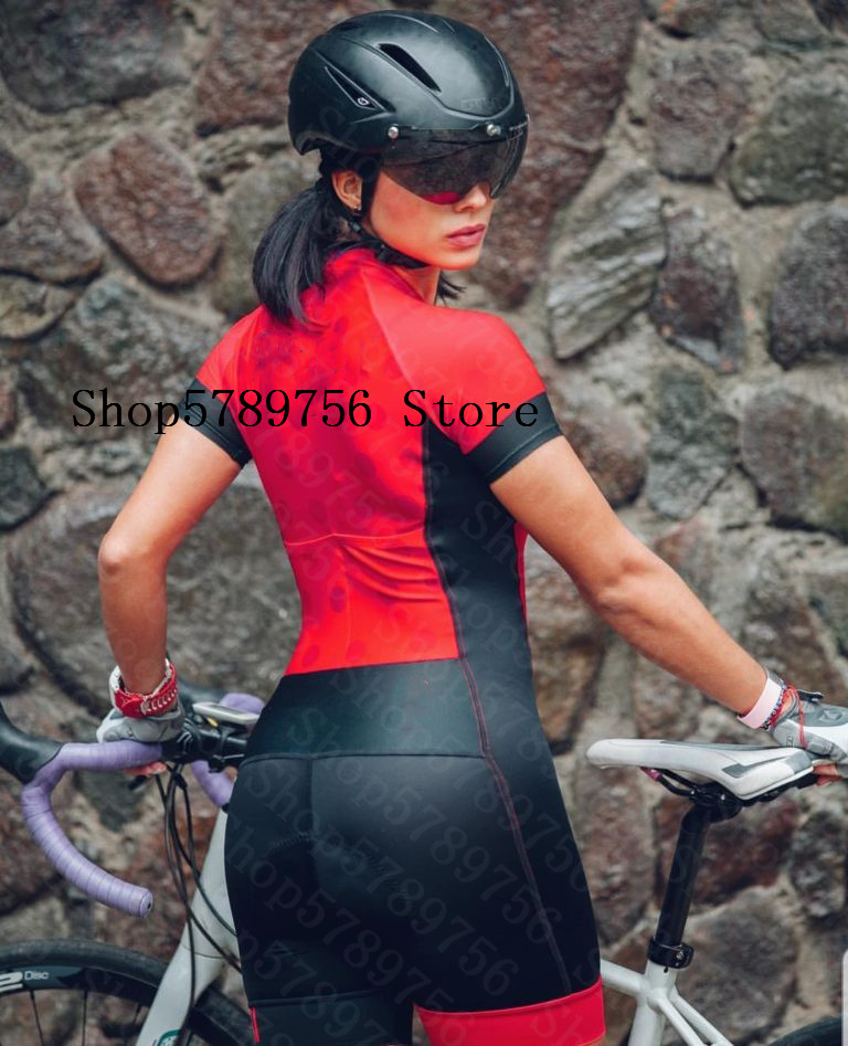 Pro Team Triathlon Set Women's Cycling Jersey One Piece Jumpsuit Short Sleeve Macaquinho Ciclismo Feminino Set Gel Pad