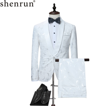 Shenrun Men Tuxedo Casual Suit White Floral Suits Shawl Lapel Suits Jackets One Button Party Wedding Groom Party Prom Costume