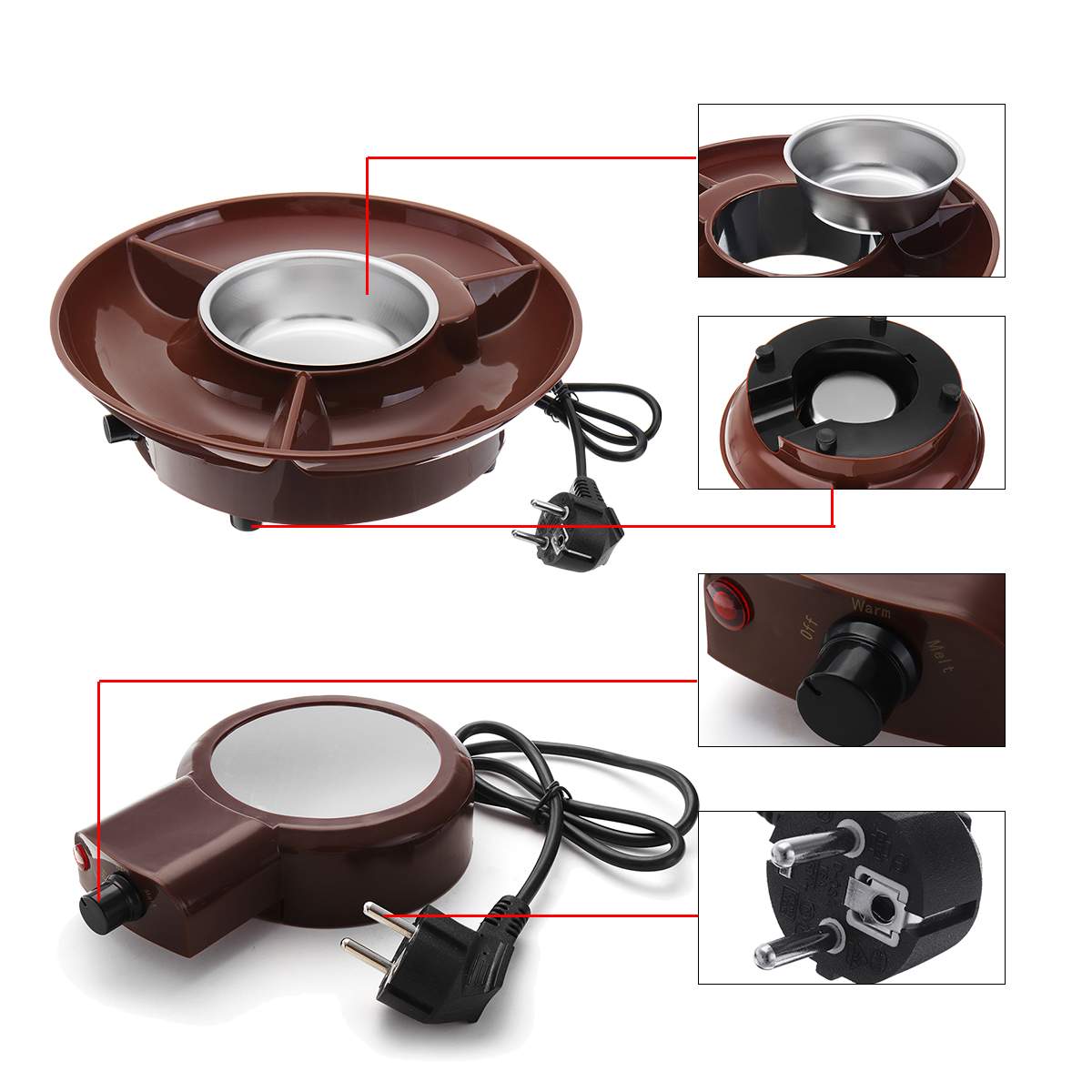 Electric Melting Pot 260ml Chocolate Fondue Maker Candy Dessert Cheese Fountain Boiler Temperature Control for Party Kitchen