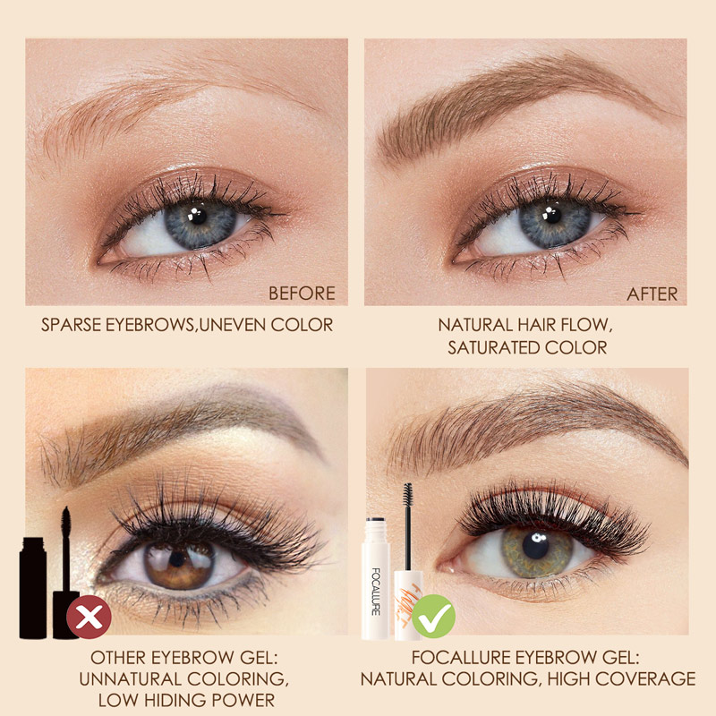 FOCALLURE FLUFFMAX TINTED Eyebrow Gel with Brush Waterproof Eyebrow Enhancers Long-lasting Shape Gel Filling Brows Makeup