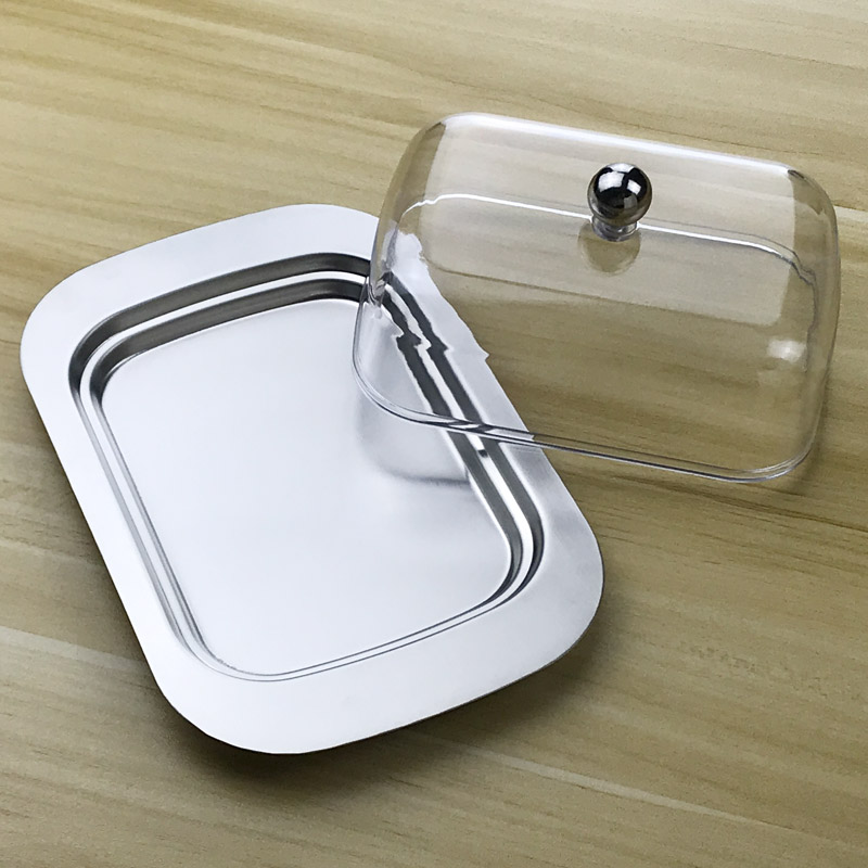 Butter Dish Box Container Cheese Bread Storage Tray With See-through Lid Stainless Steel Butter Cheese Dish Box Container