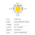 30-32V 100W 50W 30W 20W COB LED Chip LED Source Diode Bead with 60 120 Degree Glass Lens Reflector Collimator Fixed Bracket