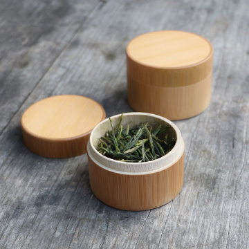 Portable Small Natural Bamboo Wood Box Tea Storage Jar With Lid Sealed Cans For Bulk Spices Mini Container Kitchen Chest Round