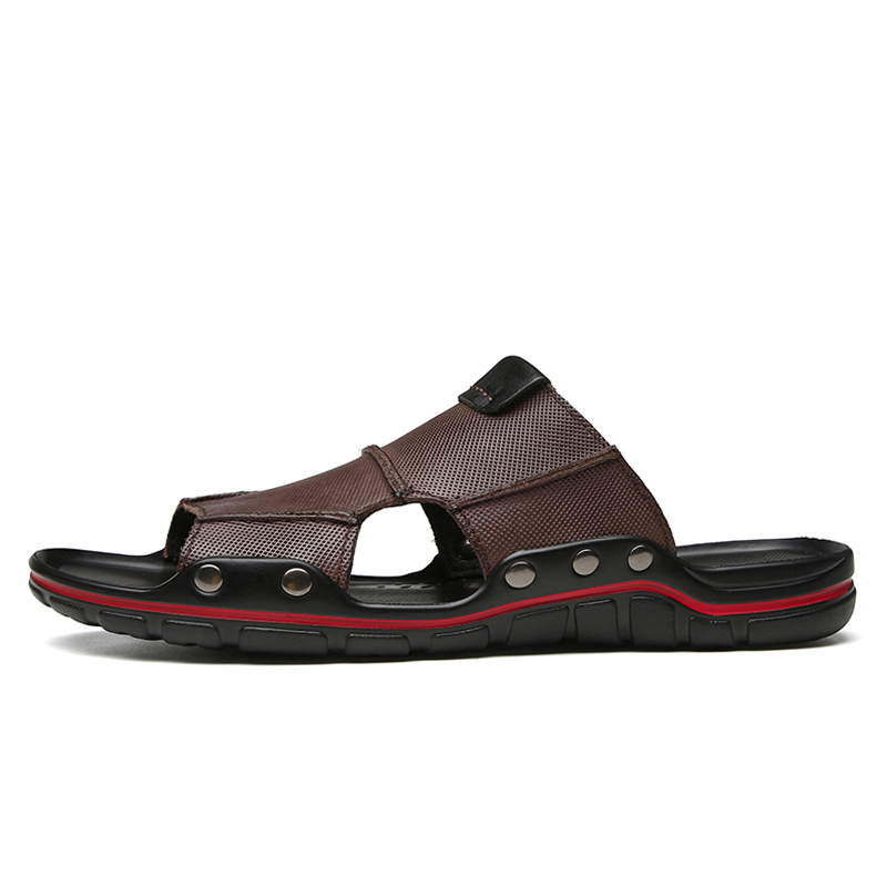 Abnkarwin Men Leather Slides Slippers Summer Shoes Flat Mens Slipper Slipers Outdoor Sleepers News 2020 Chinelo Slide Masculino