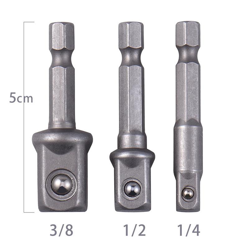 3PCs/set 1/4 3/8 1/2Hex Power Drill Bit Driver Socket Bits Set Adapter Wrench Sleeve Extension Bar For Electric Screwdriver Bits