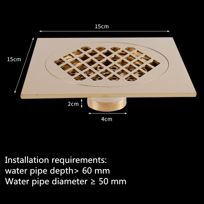 15*15 cm Brass Gold To Prevent Peculiar Smell And Block Floor Drain, Diamond Grid Craft Bathroom Kitchen European Retro Floor