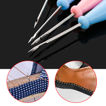 1 Steel Stitcher Sewing Awl Bags Hole Hook DIY Handmade Leather Craft Tool Plastic Handle Cone Needle Shoe Repair Needle