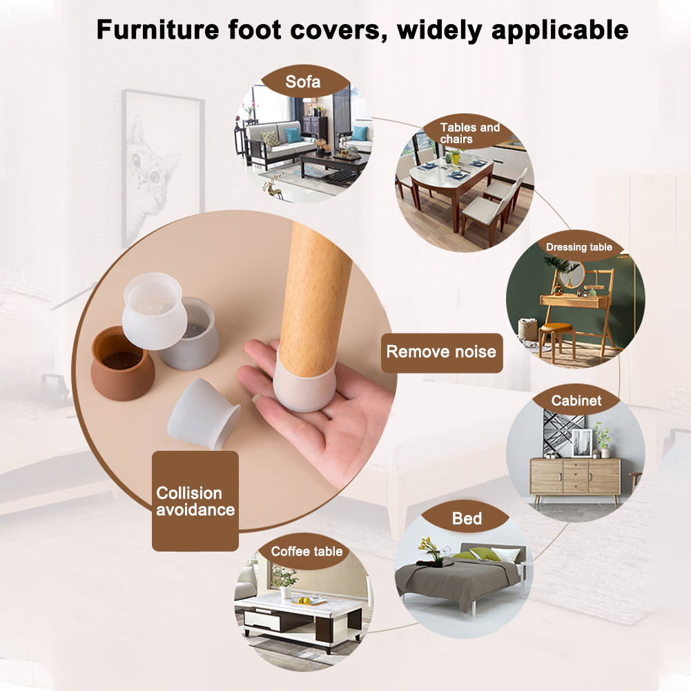 16pcs Furniture Leg Protector Silicone Caps Office Anti Slip Bottom Practical Feet Pads Chair Floor Prevents Noise Round Home