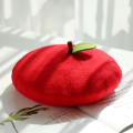 Adjustable Fresh Red apple Wool Felt Beret Manual Women Party Fashion Lovely Hat Girls Hand Made Berets for Female BLM108