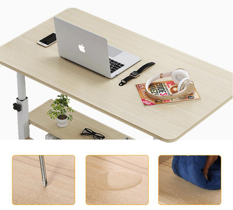 Wooden Laptop Table with Wheels Shelf Storage Height Adjustable Laptop Desk Computer Stand Desk for Sofa Bed Beside