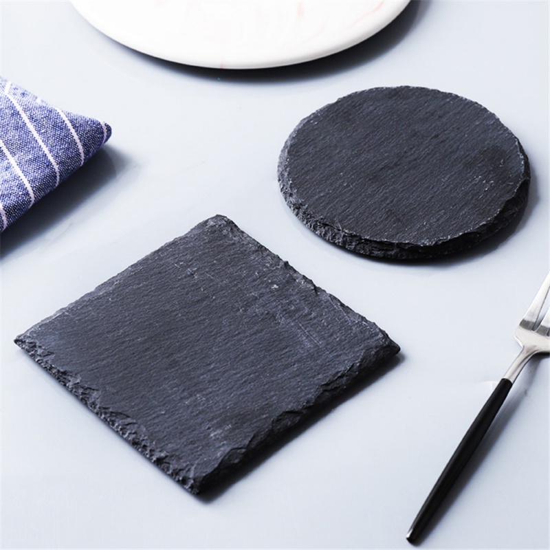 Slate Stone Coasters Rectangle Black Natural Stone Drink Coaster Pad Serving Plate Home Bar Kitchen Drinkware Accessories