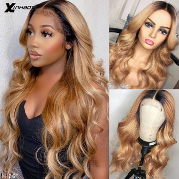 1B/27 Ombre Color Honey Blonde Lace Frontal Wig Brazilian Body Wave Remy 13x6x1 Lace Front Wigs Pre Plucked Bleached Knots