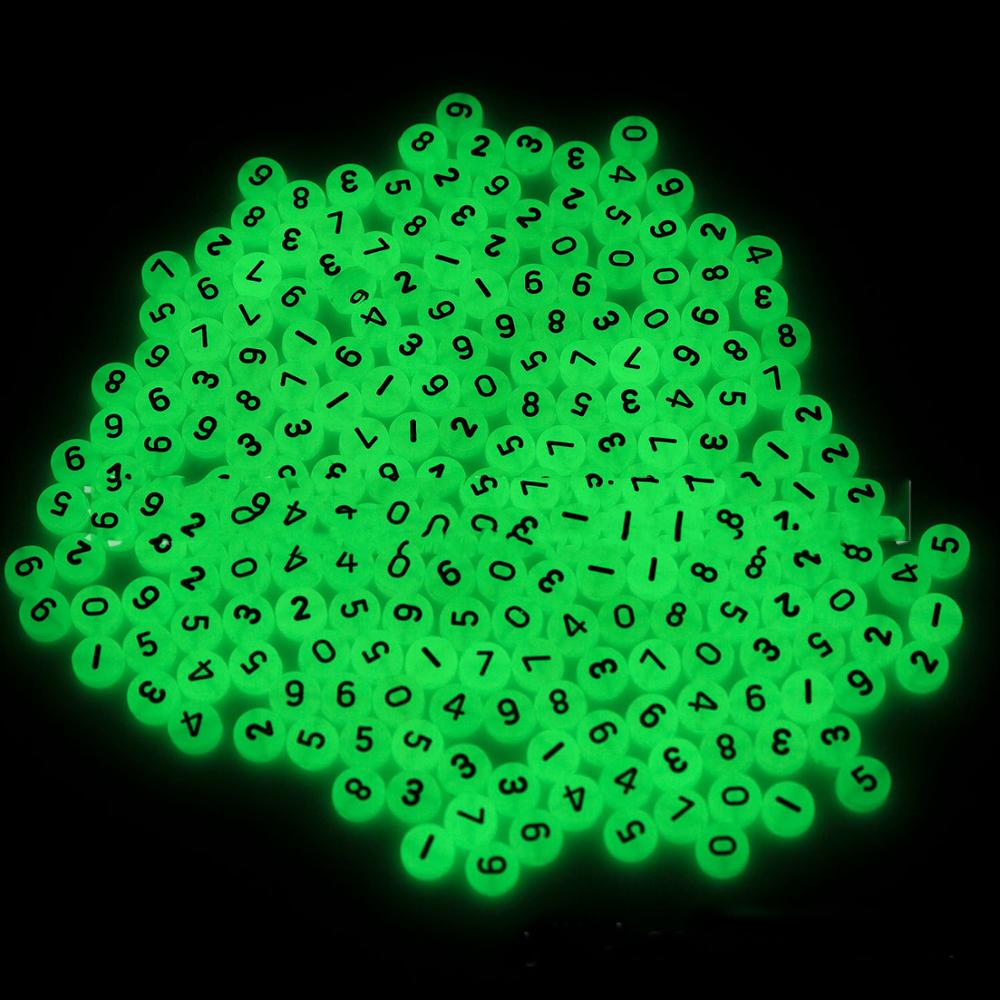 New Luminous Acrylic Number Beads 4*7mm Coin Round Plastic Jewelry Lucite Bracelet Spacer 0-9 Ornament Beading Material 3600pcs