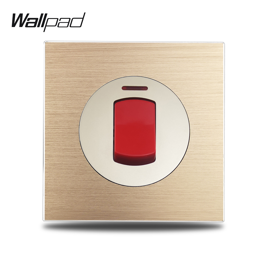 Wallpad Gold L6 Water Heater Cooker Unit 20A 45A Double Pole DP Wall Switch Brushed Satin Gold Aluminum Plate