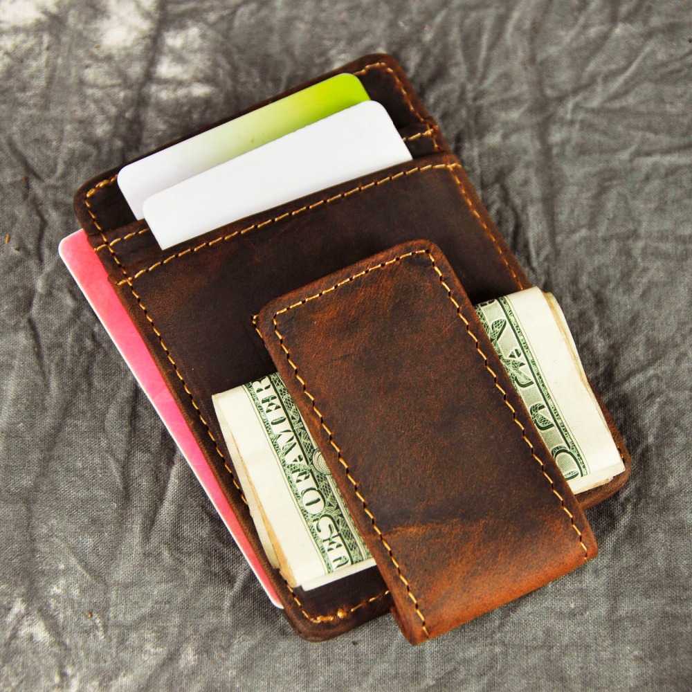Male Quality Leather Designer Fashion Travel Slim Wallet Front Pocket Magnetic Money Clip Mini Card Case Purse For Men 1058