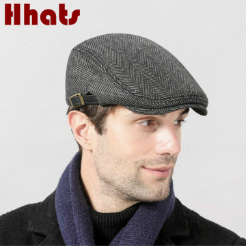 Plus Velvet Woolen Winter Beret Hat Vintage Thicker Warm Men Flat Cap British Style Retro Wool Ivy Cap Male Newsboy Cap Visor