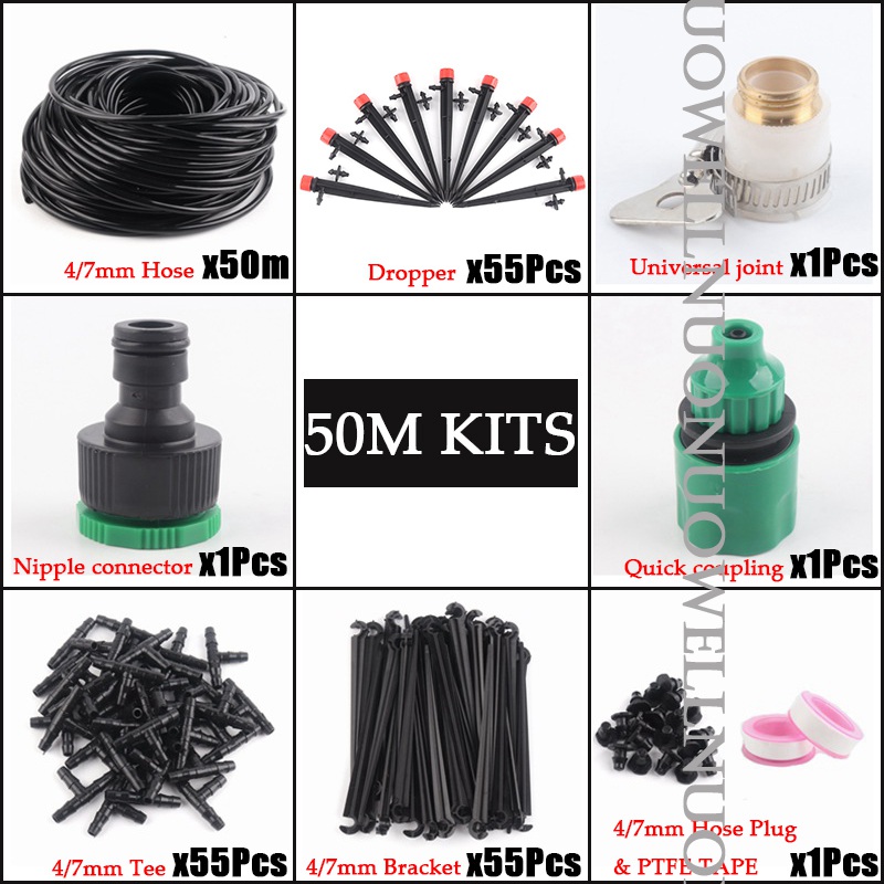 DIY 4/7mm Hose 5~50M Watering System Garden Drip Irrigation Kit Adjustable Ground Dripper Plant Self 8Hole Dripper Watering Kits