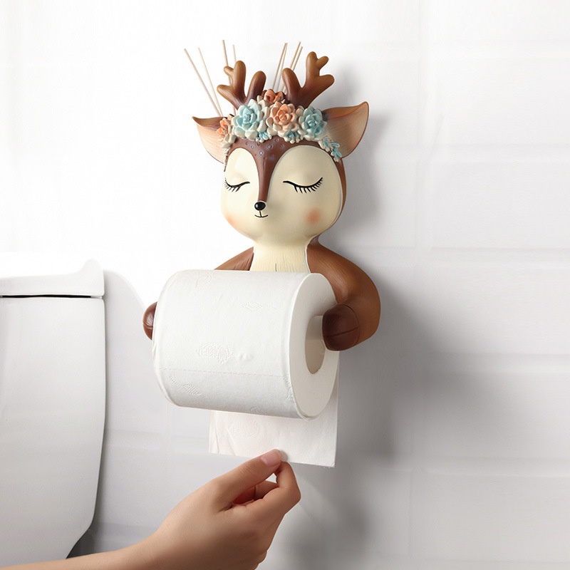 Punch-free Cartoon Animal Creative Home Roll Paper Box Roll Holder Decoration Roll Paper Tube Toilet Tissue Box Wall Hanging