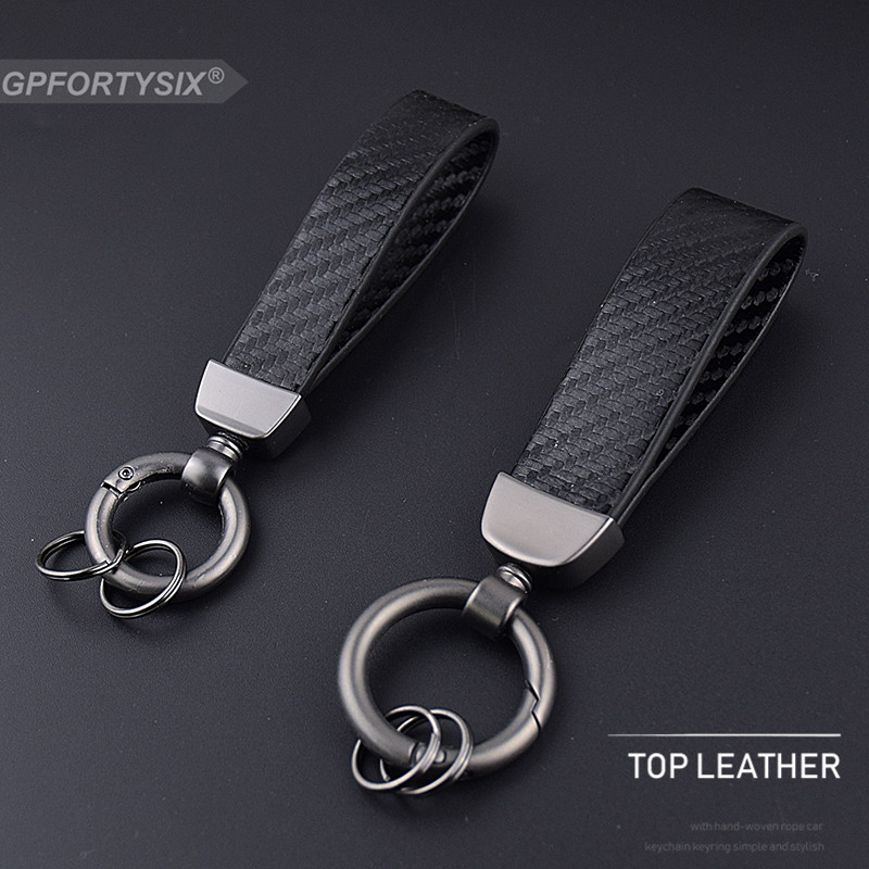 Motorcycle Car Keychain Carbon Fiber Leather Black Zinc Alloy Key Chain Key Rings Gift Auto Styling Accessories For BMW Honda