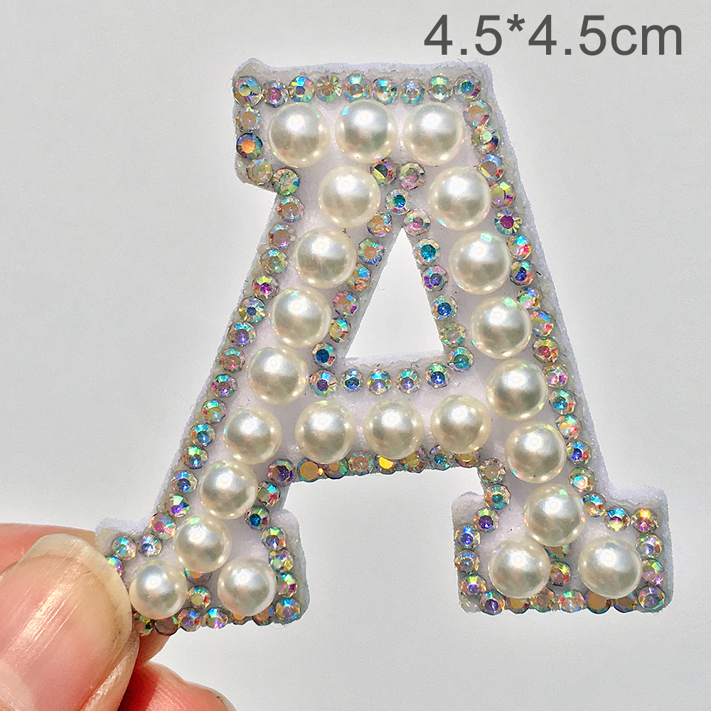 New!A-Z Pearl Rhinestone English Letter Patches Sew on Stickes Applique 3D Handmade Beaded Diy Cute