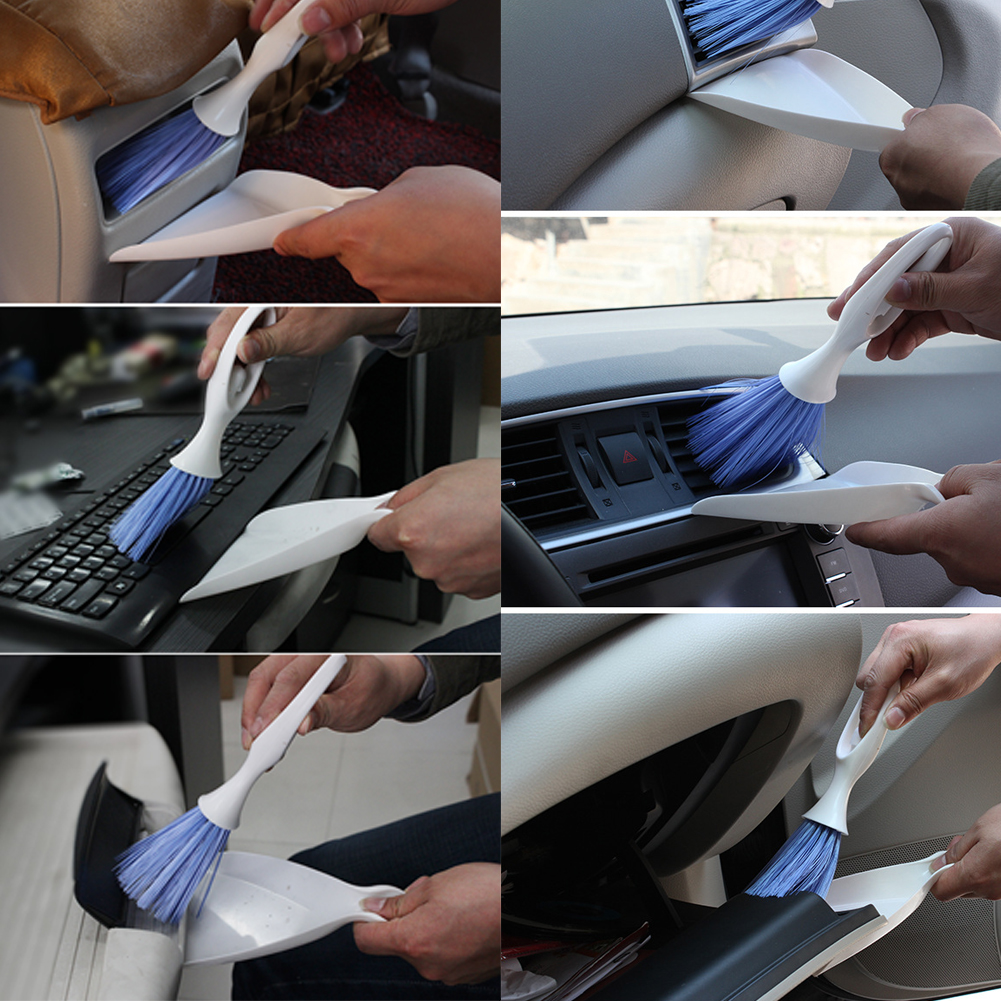 Car Clean Brush Mini Broom Dustpan Set for Air Conditioner Vent Slit Brush Dusting Blind Keyboard Cleaning Washer