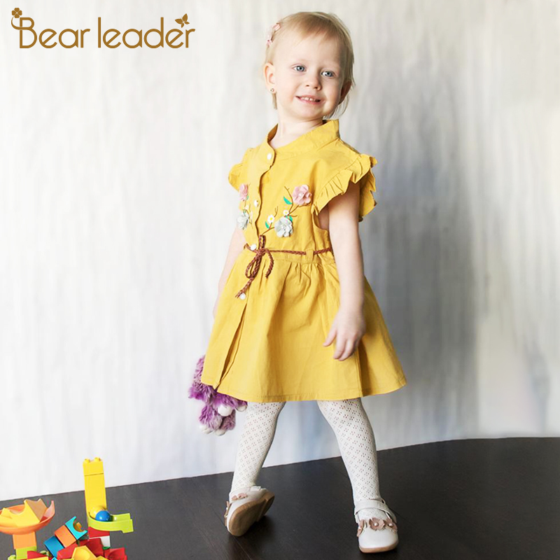 Bear Leader Baby Dresses 2019 New Summer Baby Girls Clothes Flowers Embroidery Princess Newborn Dresses With elt For 6M-24M