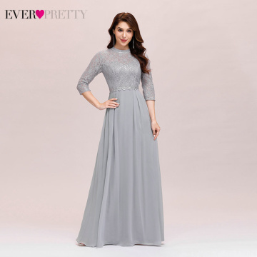 Elegant Gray Bridesmaid Dresses Ever Pretty A-Line High Neckline 3/4 Sleeve Sequined Pleated Lace Wedding Party Gowns Vestidos