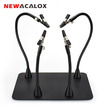 NEWACALOX Magnetic Base Third Helping Hands Soldering Station 4 Flexible Arms with 360 Degree Alligator Clip PCB Welding Tool
