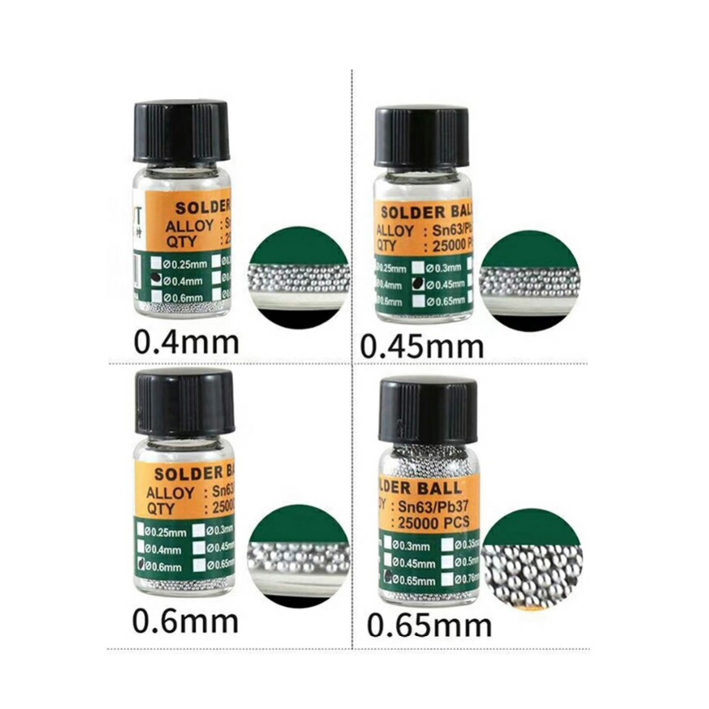 1 Bottles BGA Reballing Balls (0.2 0.25 0.3 0.35 0.4 0.45 0.5 0.55 0.6 0.65 ) BGA Solder Ball leaded For BGA Rework Repair Tools