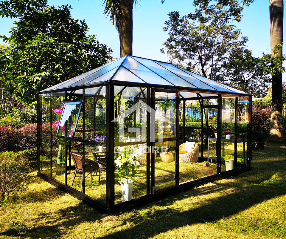 Luxury Gazebo Aluminium Green House, polycarbonate sheet prefab Greenhouse