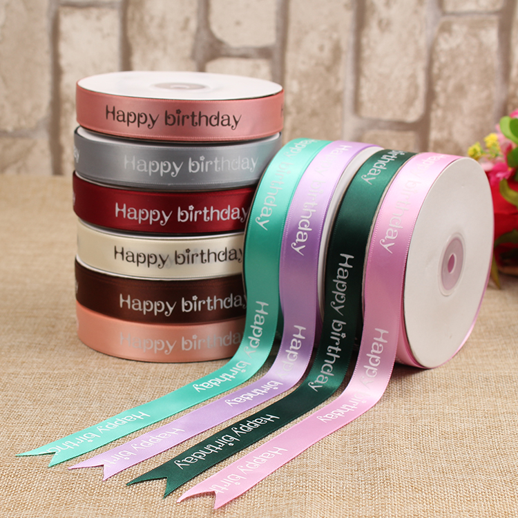 2cm Polyester Print Ribbon Cake Shop Baking Printed Ribbons Floral Happy Birthday Packaging Gift DIY Handmade Material 45 Meters