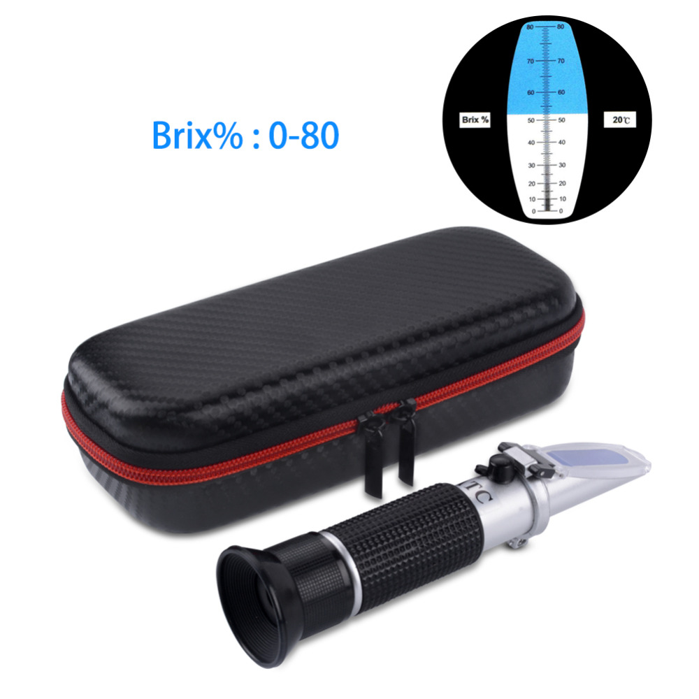 New Shockproof Box Packaging 0-80% Brix Refractometer ATC Concentration Portable Sugar Meter Sweetness Test Tool