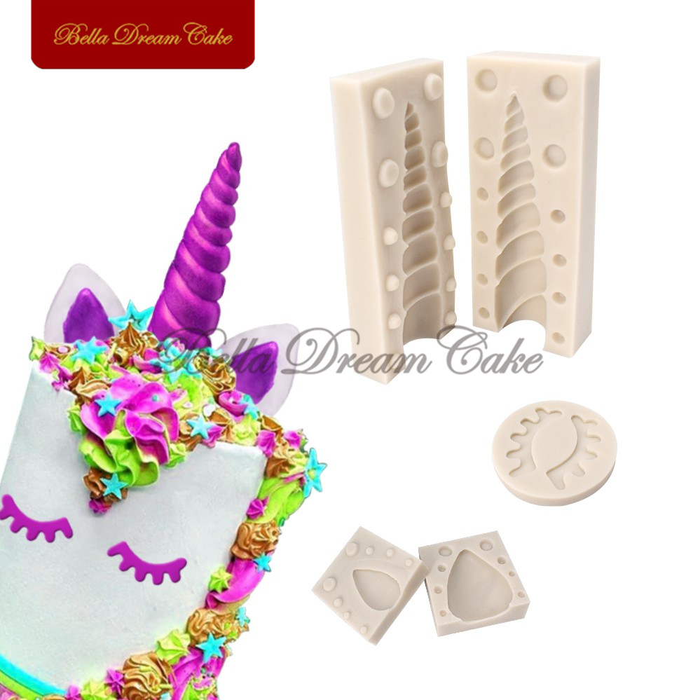 3D Unicorn Horn Ears Eyes Silicone Cake Mold Set Animal Fondant Molds Chocolate Gumpaste Mould Cake Decorating Tools Bakeware