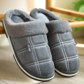 Large size 46-51 Winter House slippers Men Striped comfortable Indoor slippers Short plush Warm Non slip men slippers Gray/Brown