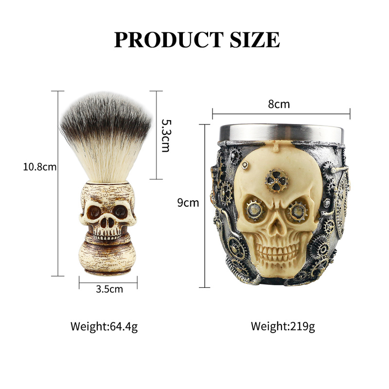 Barber Shaving Tool Set Fashion Doudle Skull Design Shaving Brush Set Foaming Soap Bowl Set Men's Beard Facial Cleaning Tool