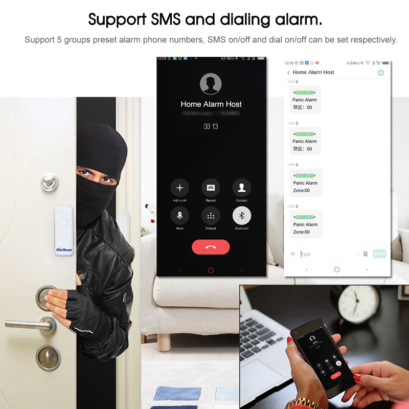 Marlboze WIFI GSM GPRS Alarm system APP Remote Control RFID card Arm Disarm with color screen SOS button Languages switchable