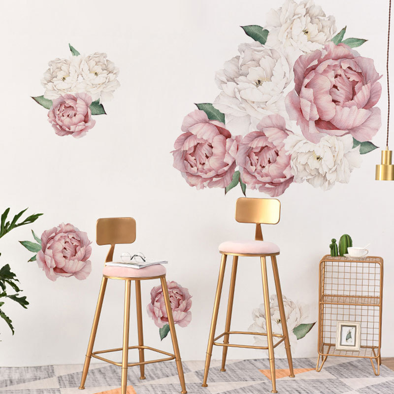Pink White Watercolor Peony Flowers Wall Stickers for Kids Room Living Room Bedroom Home Decoration Wall Decal Home Decor Floral