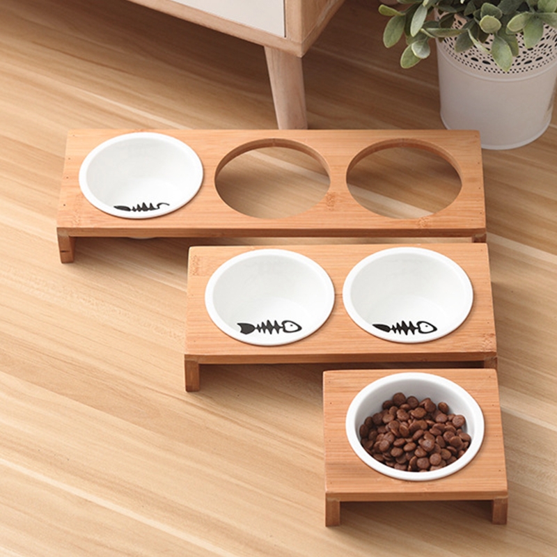 Cat Dog Feeders Bowls Bamboo Tableware Ceramic Pet Food Water Bowl High Grade Anti Skid Pet Supplies Dog Cat Bowl