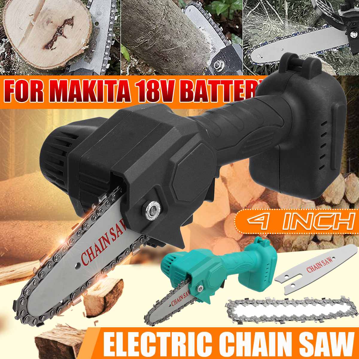 NEW 4 Inch Cordless Electric Chain Saw Brushless Motor Power Tools Chainsaw Garden Woodwork Power Blade For 18V Makita Battery