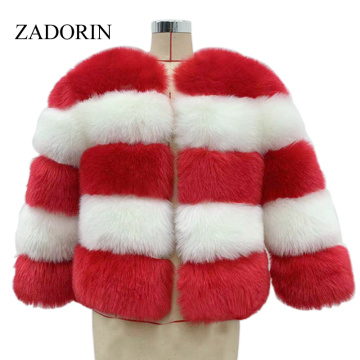 ZADORIN Mix Furry Soft Long Sleeve Striped Parka Winter Warm Women Fluffy Faux Fur Coat Vintage Fake Fur Jacket Lady Outerwear