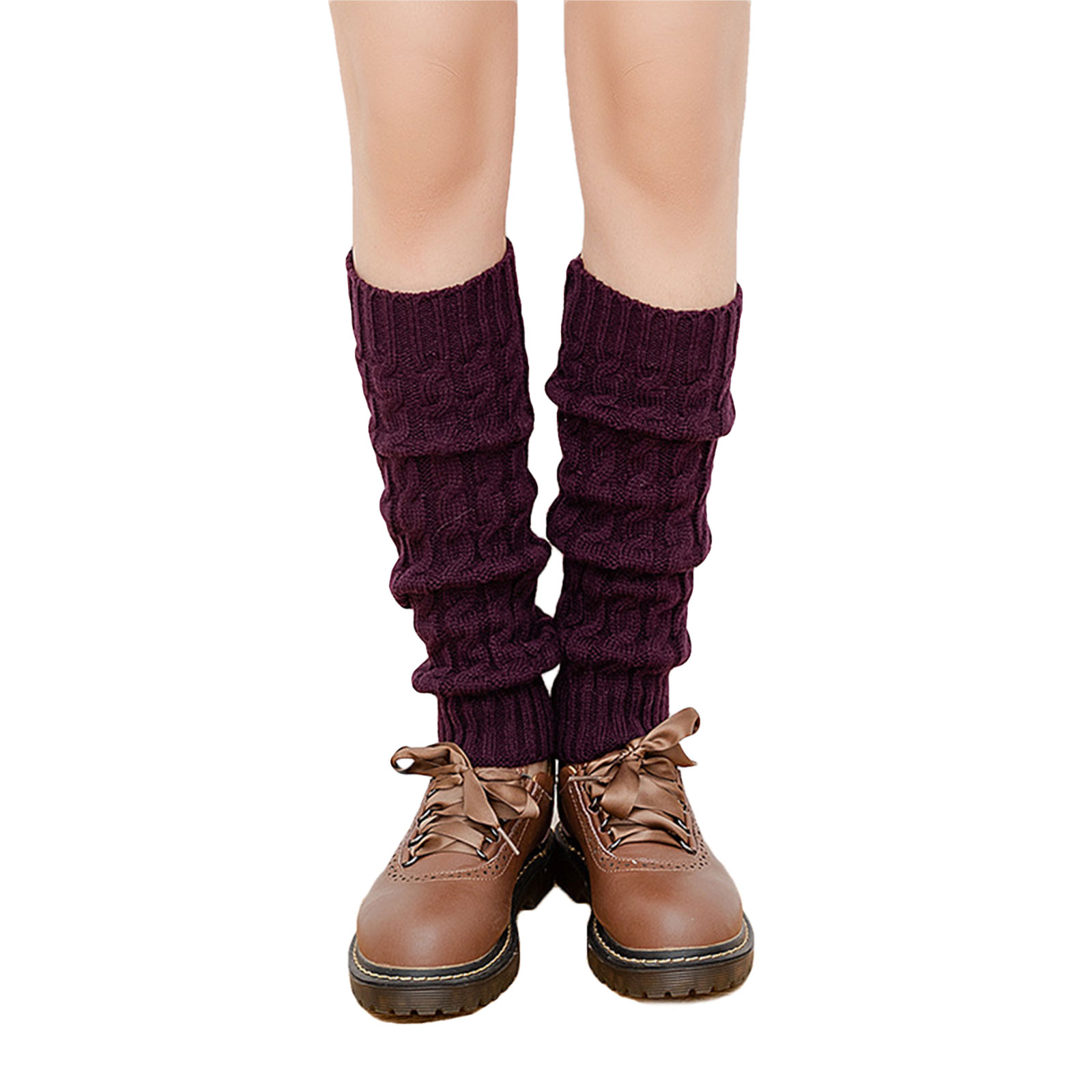 Women Knitted Leg Warmers Autumn and Winter Solid Color Footless Knee High Socks