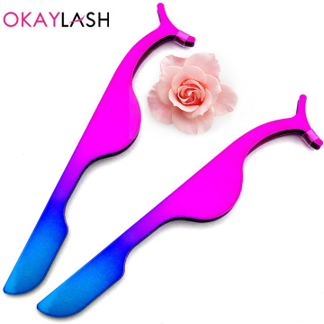 OKAYLASH Luxury High Quality Stainless Rainbow Color Eyelash Tweezers Rose Gold Eye Lash Clip Applicators Beauty Makeup Tools