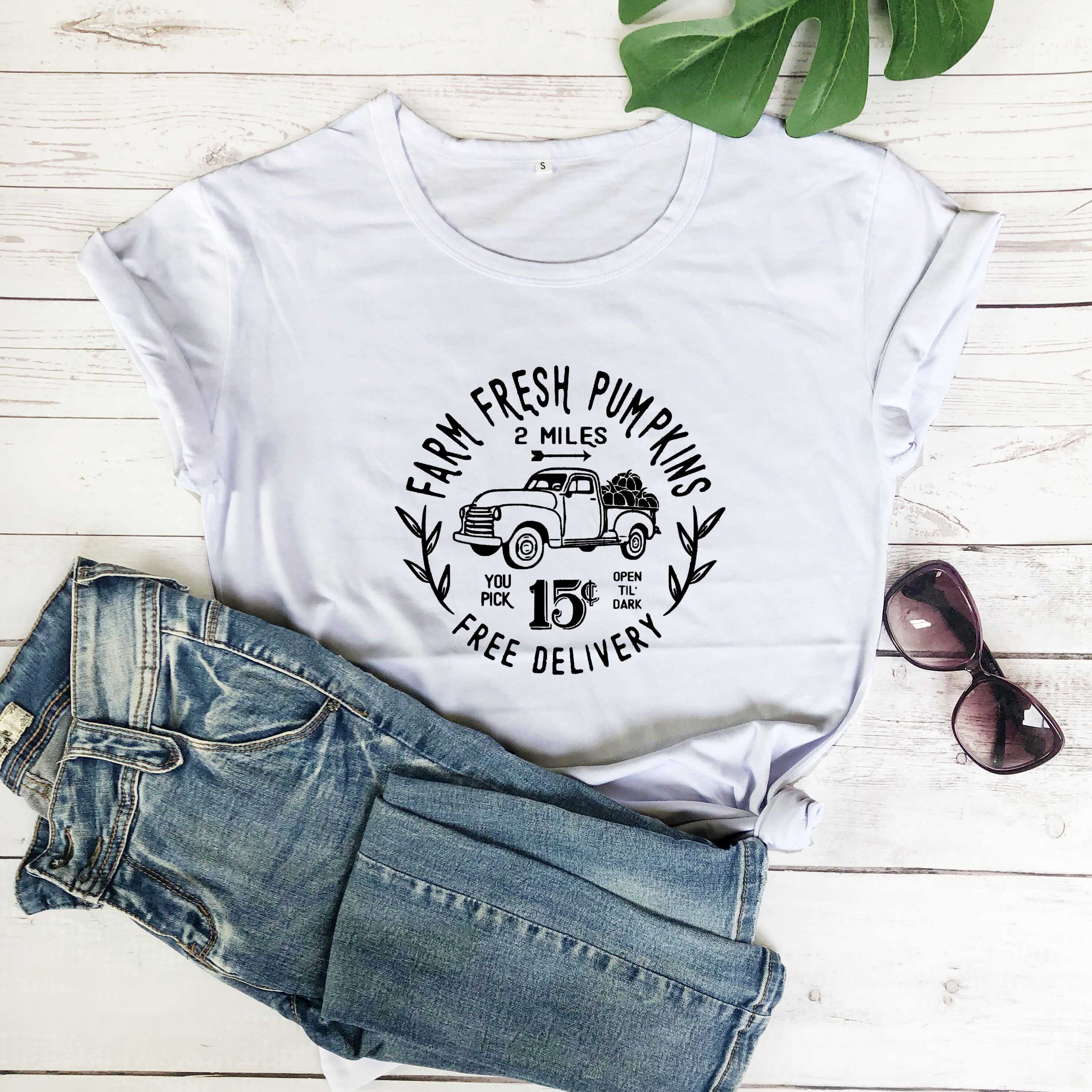 Farm fresh pumpkins graphic women fashion cotton casual young hipster slogan grunge tumblr hipster tees unisex party tops O072