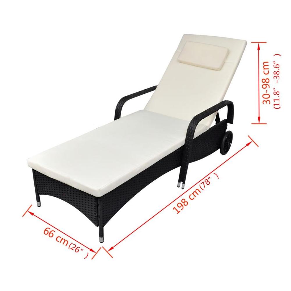 [AU Warehouse]Furniture Sun Lounger with Cushion & Wheels Poly Rattan Black
