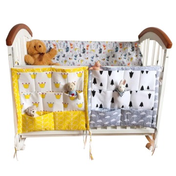 Baby Cot Bed Rooms Nursery Hanging Storage Bag Cotton Cartoon Newborn Crib Cot Organizer Kid Toy Diaper Pocket for Bedding Sets