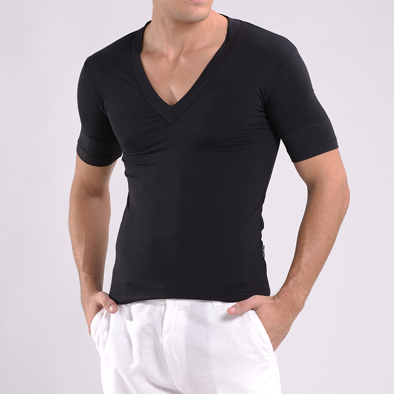 Freeshipping 5 Size Comfortable Men Cotton V Neck Short Sleeve Undershirts Superbody Men Fashion T-shirt